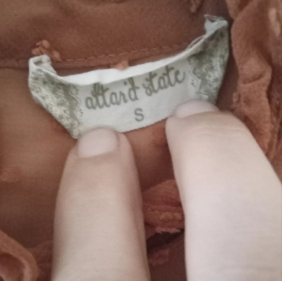 Altard State Long Sleeve Hollow Lace Baby Doll Swiss Dot Burnt Orange Size Small - Picture 6 of 7